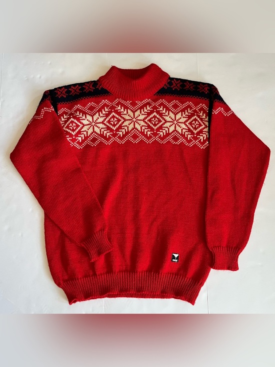 Other - VTG Dale of Norway Pure Wool Nordic Ski Sweater Red Snowflake Mock Neck Mens 50
